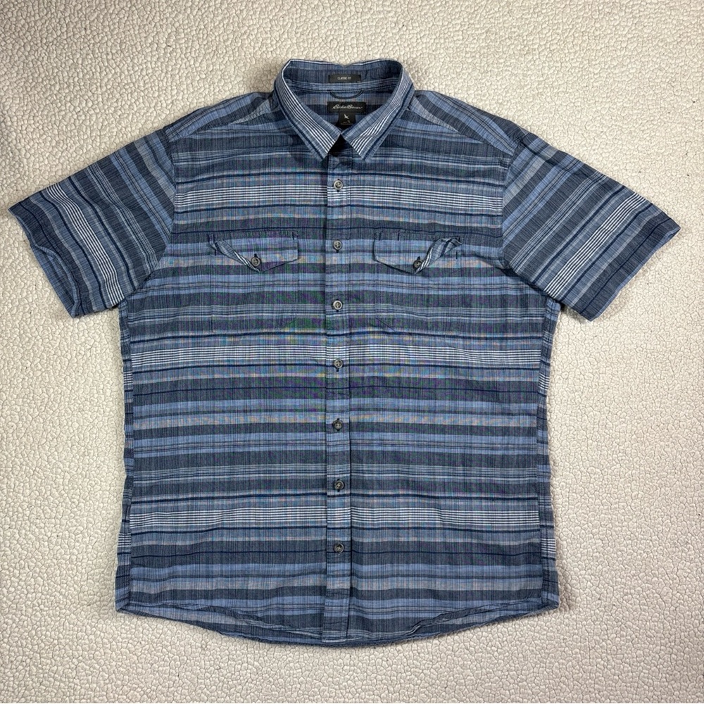 Eddie Bauer Classic Fit Men’s Size TL Blue/Gray Short Sleeve Button Down Shirt